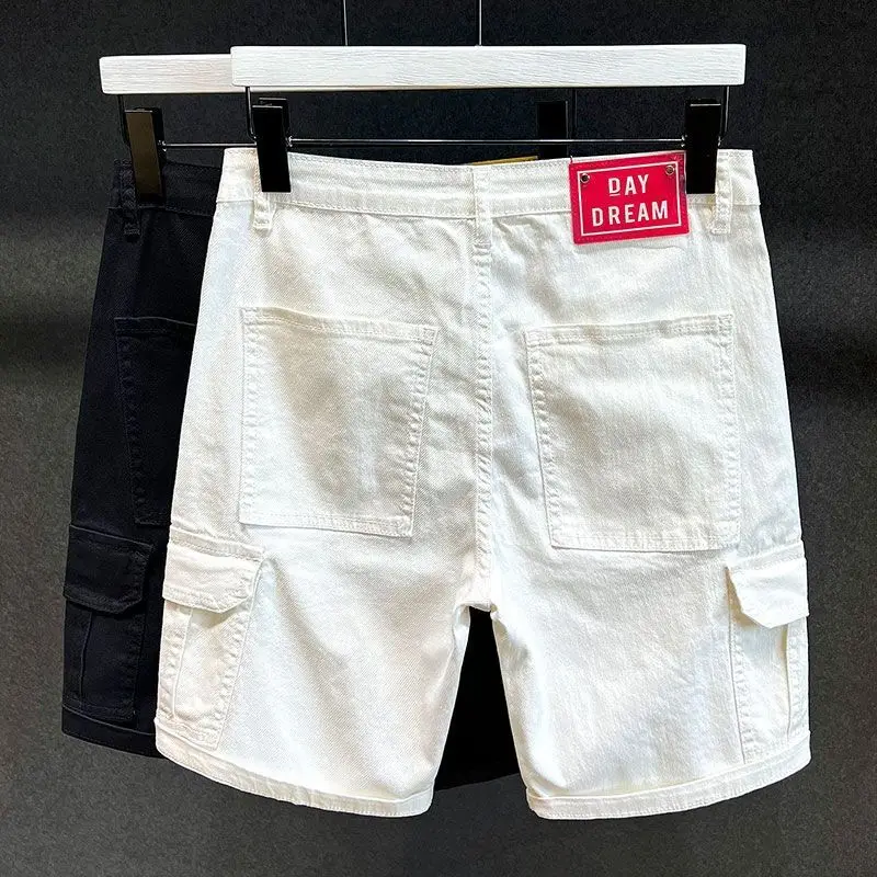 

Новые мужские белые джинсовые шорты 2025 года: повседневные, тонкие, летние, модные, со средней посадкой, свободные, прямые, антибактериальные