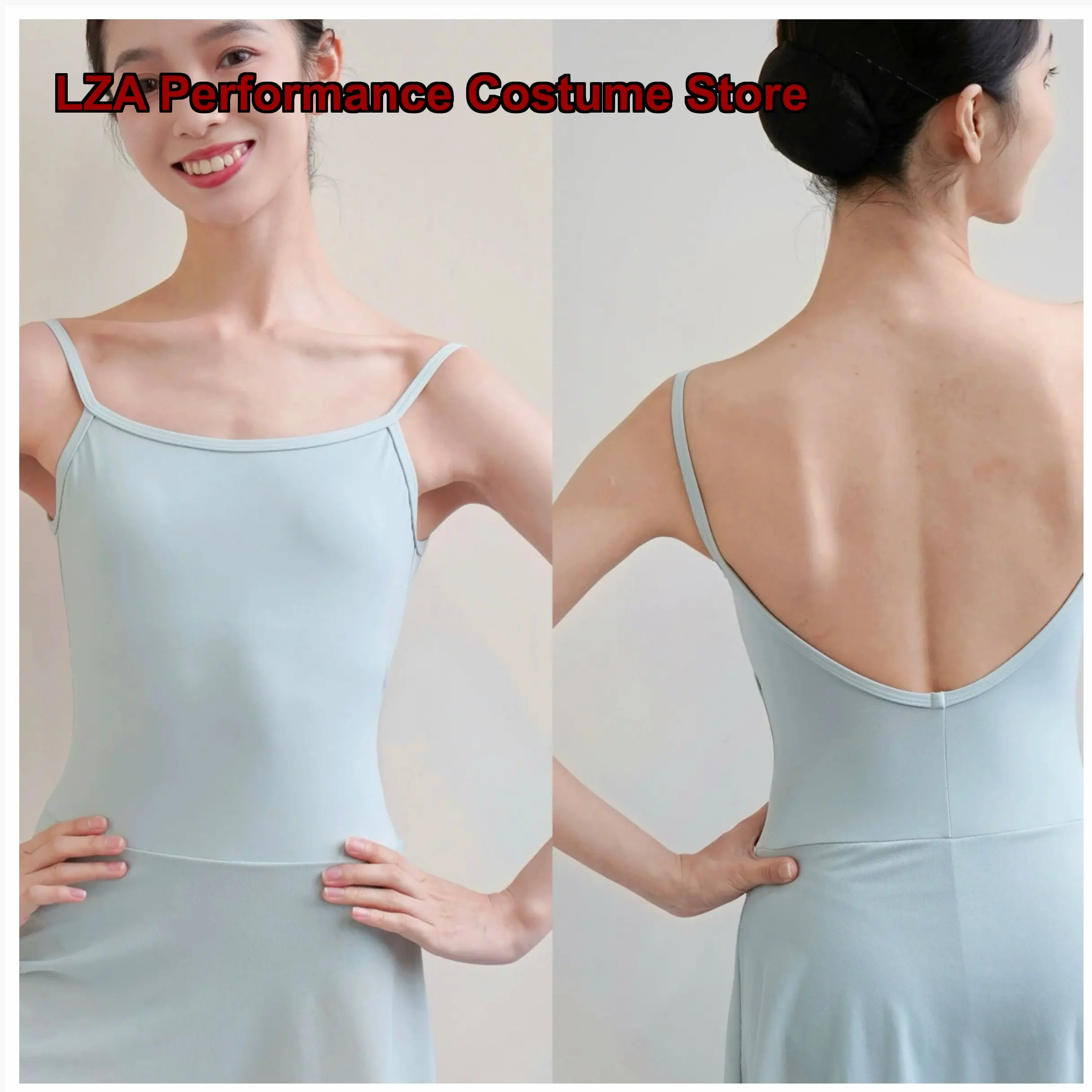 Women's Adult Adjustable Spaghetti Strap Dance Practice Leotard Art Exam Gymnastics Leotard With Skirt One-Piece Set Tutu