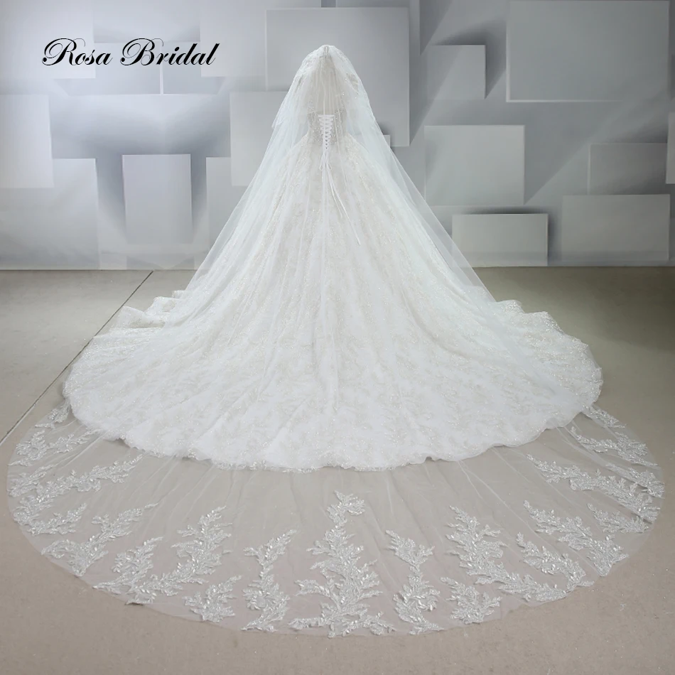 High Quality Half-Sleeve Beaded Lace Glitter Wedding Dress