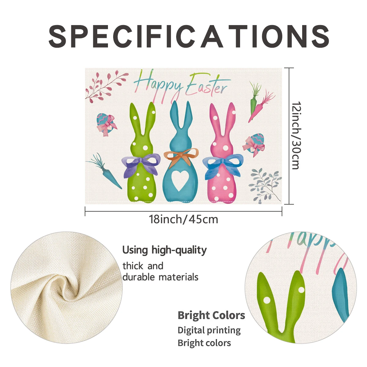 1/4/6pcs Easter bunny placemat, 