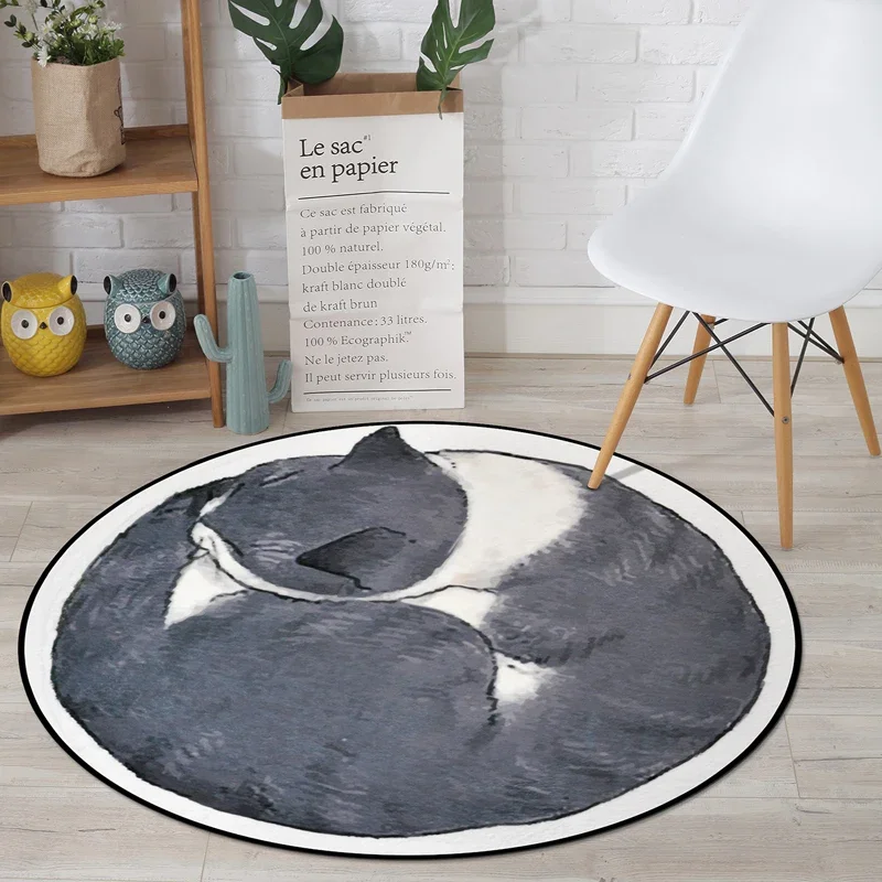 Kids like Lovely Cartoon Cats Soft Round Decor Carpet Yoga Tapete Baby Child Bedroom Play Crawl Mat living room Area Rug Doormat