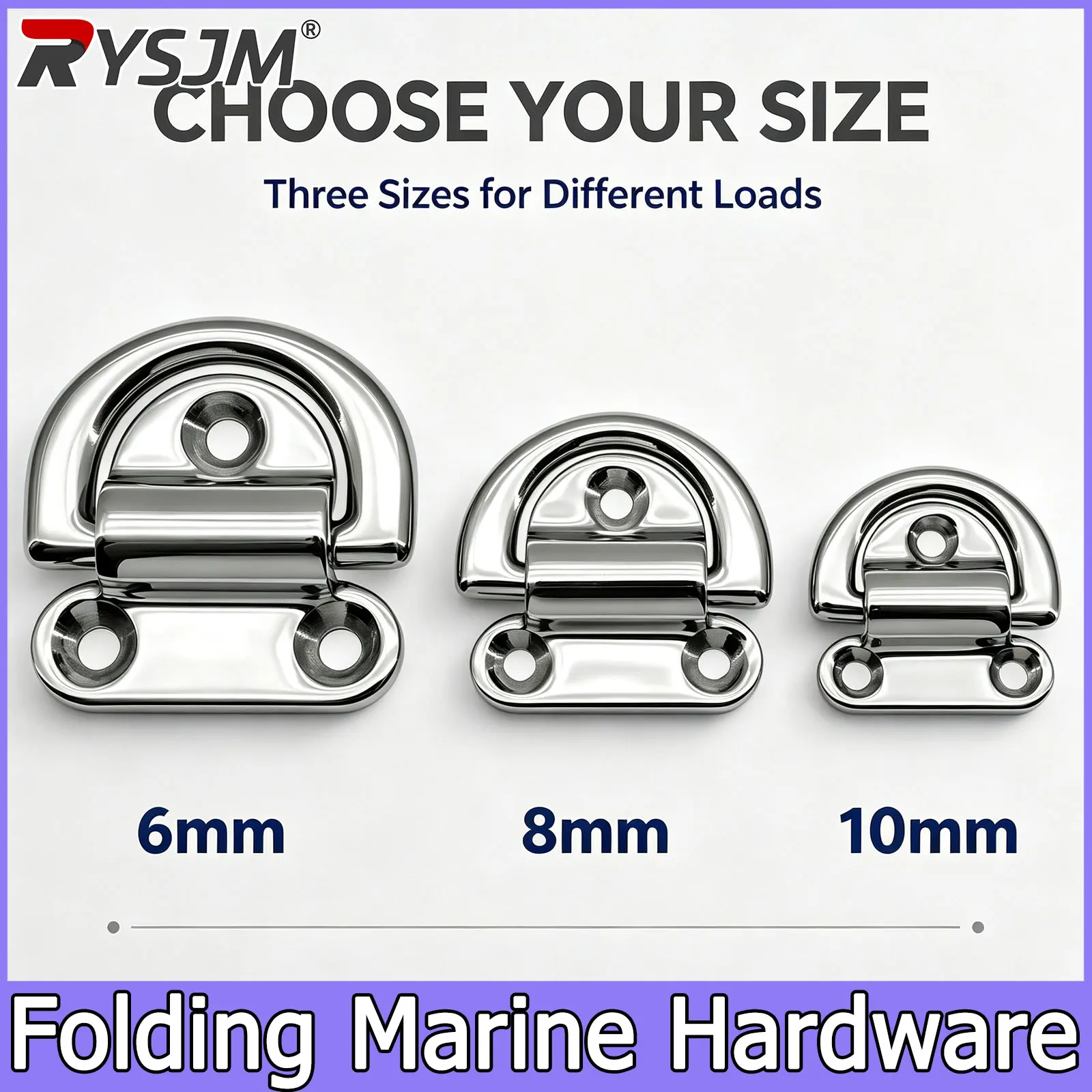 6/8/10MM Folding Pad Eye Lashing D Ring Tie Down Anchor Point Marine Trailer Truck Heavy Duty And High Strength Tie