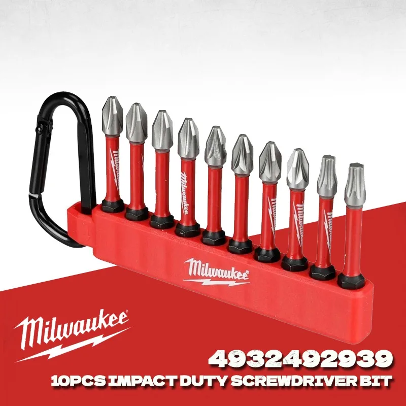 Milwaukee 4932492939 SHOCKWAVE Impact Duty 10PC Lockable Screwdriver Bit Set Carabiner Clip Milwaukee Power Tool Accessories