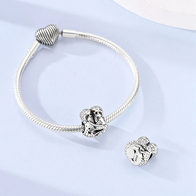 New 925 Sterling Silver Sloth Couple Charms Beads Fit 3mm Original Bracelet DIY Women Exquisite Birthday Party Jewelry Gifts