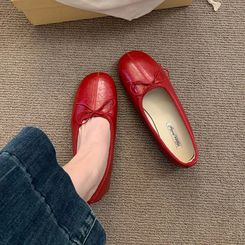Neue Frühlings- und Herbst-Ballerinas für Damen mit Flacher Sohle, Runder Zehenpartie, Modischem Schleifen-Design, Slip-On-Schuhe für Damen zum Tanzen – Detail 3