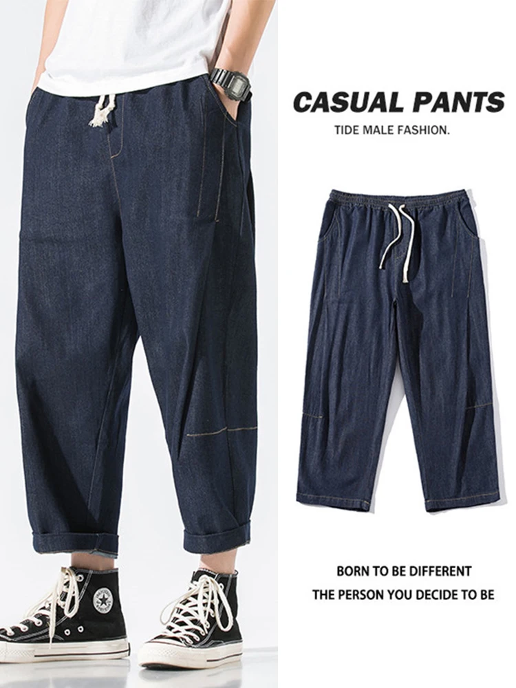 

Мужские летние повседневные джинсы свободного кроя из тонкого денима, прямые, укороченные (7/8), комфортные, износостойкие, с микроэластаном