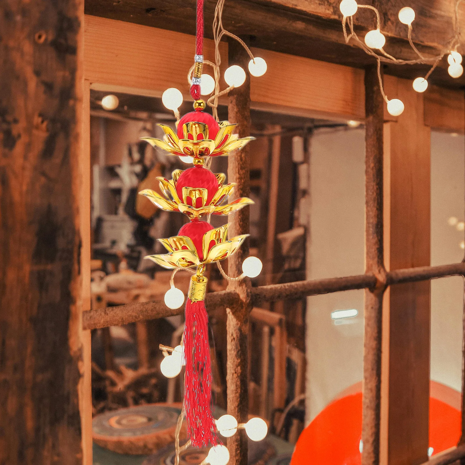 

Lotus Lantern Ornament Red Tassel Hanging Decor Festive Party Wedding Spring Festival Chinese New Year Decoration Lunar