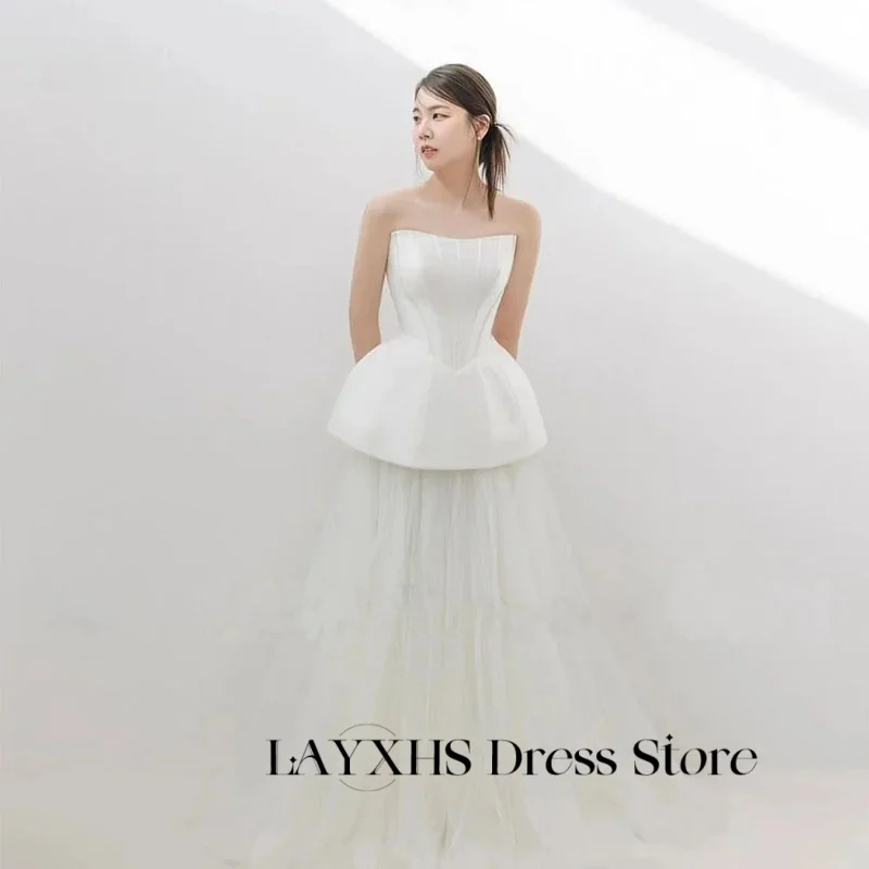 Layxhs moda vestidos de casamento sem alças a linha até o chão espartilho vestidos de noiva personalizado robe de mariée
