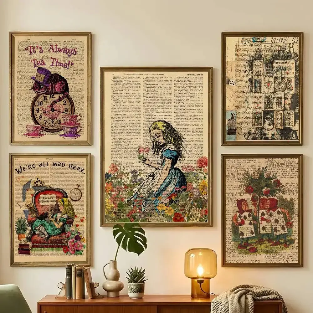 Cartoon A-Alice In Wonderland Anime Painting Calligraphy Canvas Poster:Crease Free Waterproof Durable All Space Wall Decor
