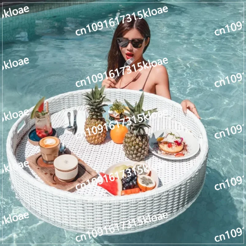 Handmade Rattan Fruit Plate, Floating Drink Cup Holder, Unique Serving Tray for Pools