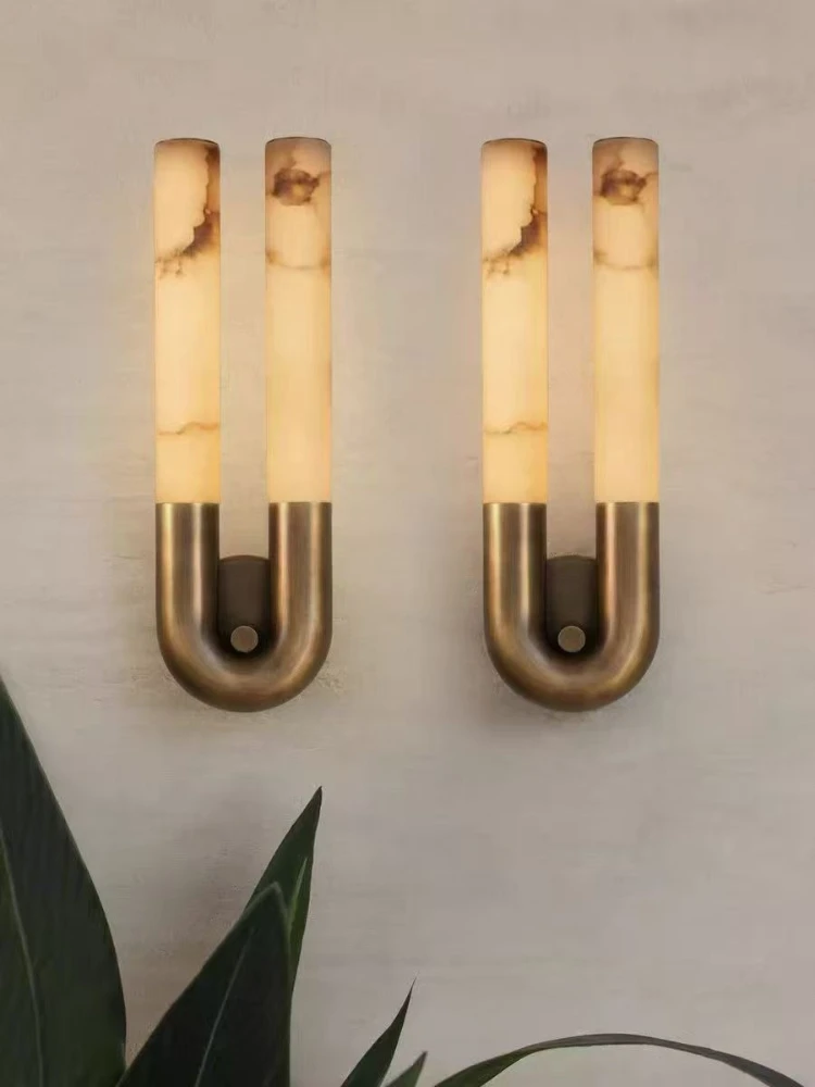 Italian style light luxury natural marble wall lamp, modern and simple living room background wall lamp, hotel lobby wall lamp