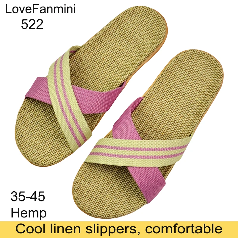 Natural linen slippers summer home indoor sandals men\'s women\'s unisex spring and autumn couples landing guests flax Non-slip