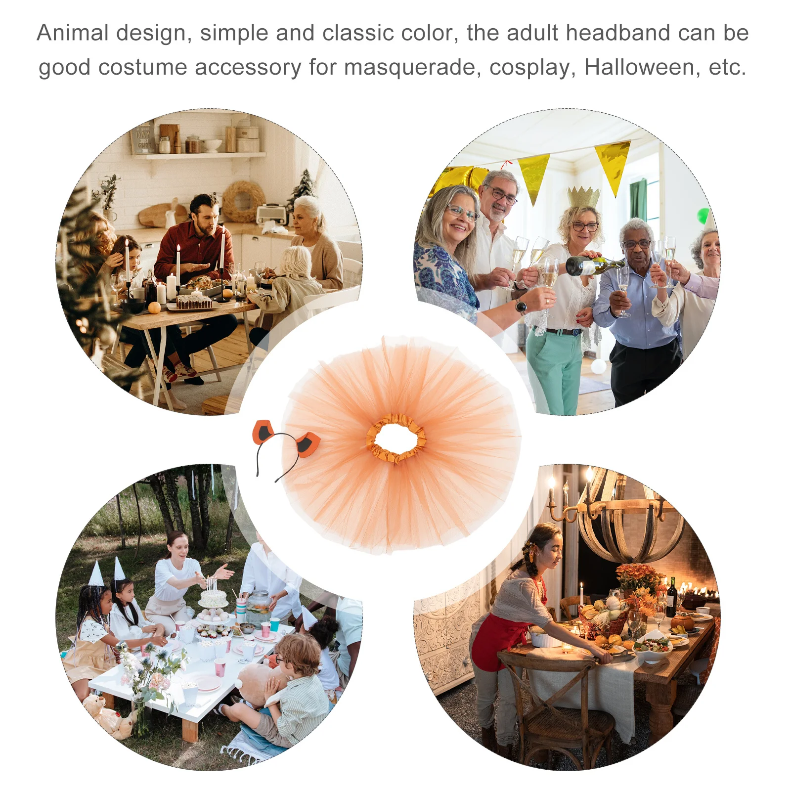 

1Set Monkey Headband with Tulle Skirt Animal Ear Headband Costume for Kids Halloween Cosplay Animal Themed Party Supplies