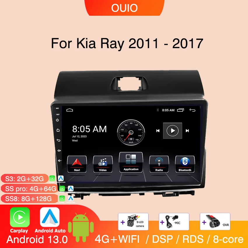 

4G Android 13 Radio For Kia Ray 2011 2012 2013 2013 2015 - 2017 Car stereo Multimedia Player Carplay Auto GPS navigation