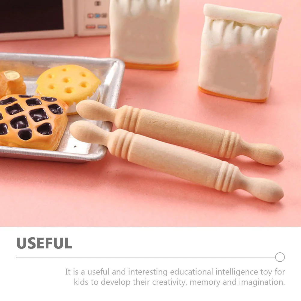 12 ชิ้น Rolling Pin Photo Prop Mini House Decor จําลอง Roller ของเล่นแป้งเล็กๆไม้เด็ก