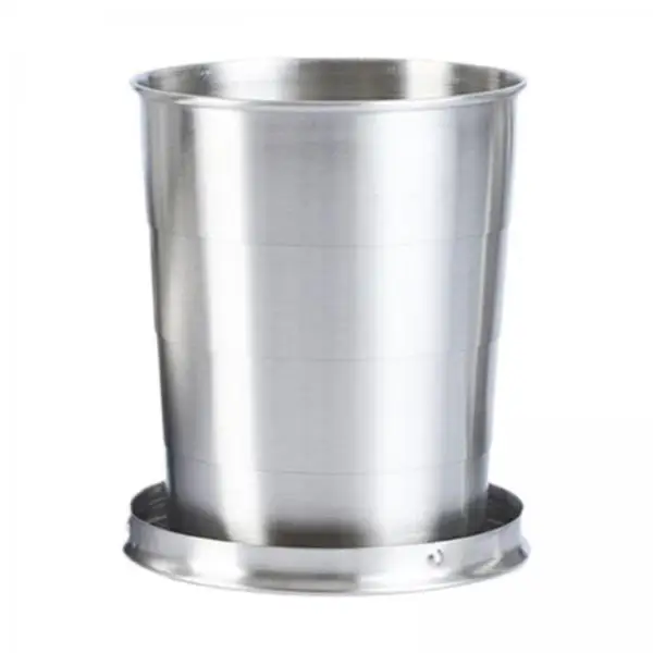 Folding Camping Mug Stainless Steel Portable Collapsible Travel Cup Outdoor Hiking Coffee Cup with Keyring for Camp Picnic