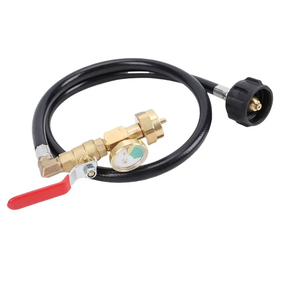 Convenient 3 Feet Propane Tank Refill Connector On/Off Valve QCC1 Type Gas Bottle Adapter Hose Pressure Gauge Filler Tube Hiking