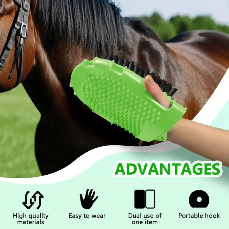 แปรงม้าสําหรับ Scraper Care สองด้านสัตว์ Grooming Mitt มือถือถุงมือแปรง Professional Horse ชุดว่ายน้ําเครื่องมือ