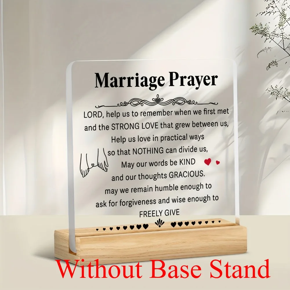 Without Base Stand Acrylic Marriage Prayer Sign with Base, Heartfelt Wedding Decor Gift for Couples, Home Tabletop Plaque