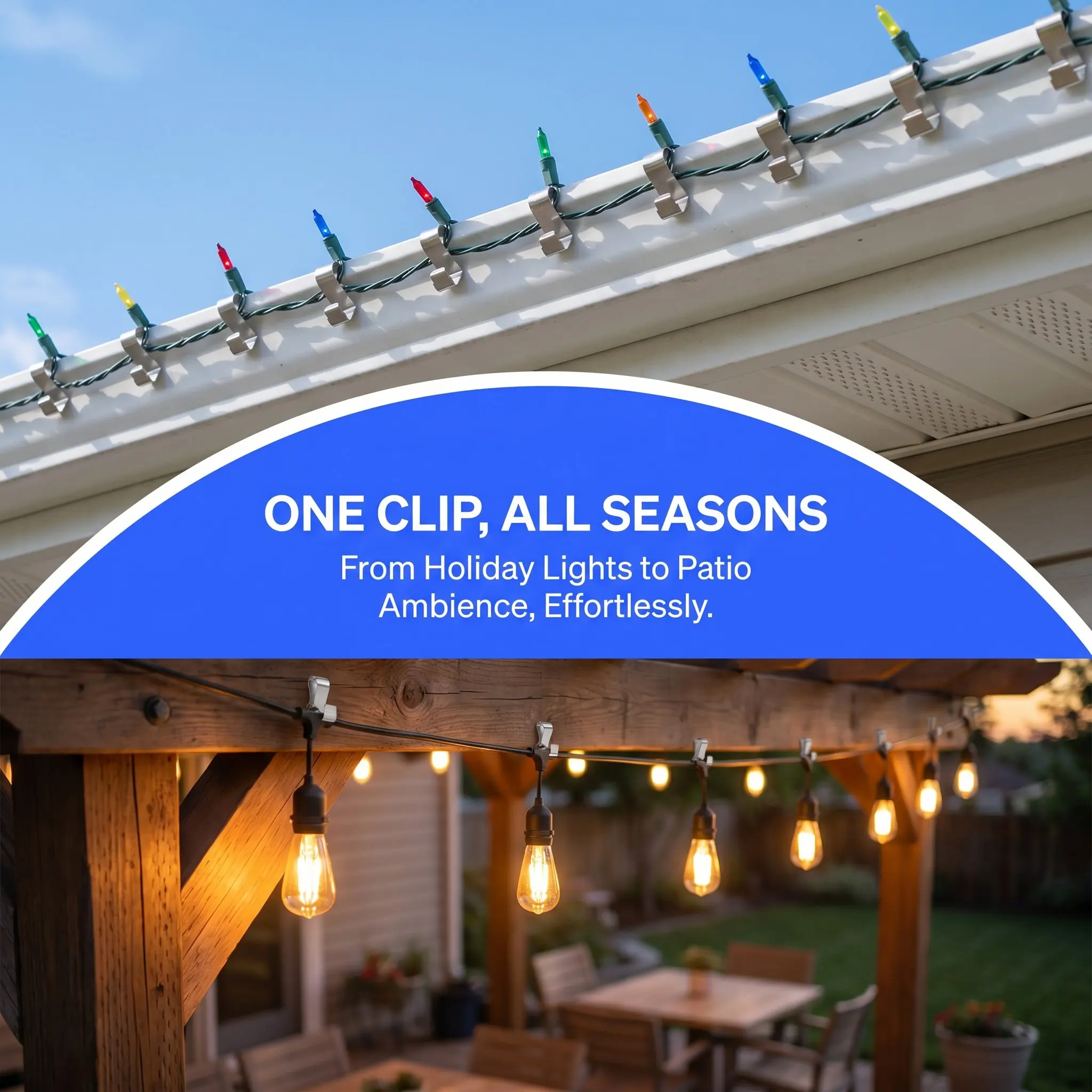 30Pcs Outdoor Light Clips Stainless Steel Heavy Duty Rope Lights Gutter Clips for Christmas Halloween Patio Fence String Light