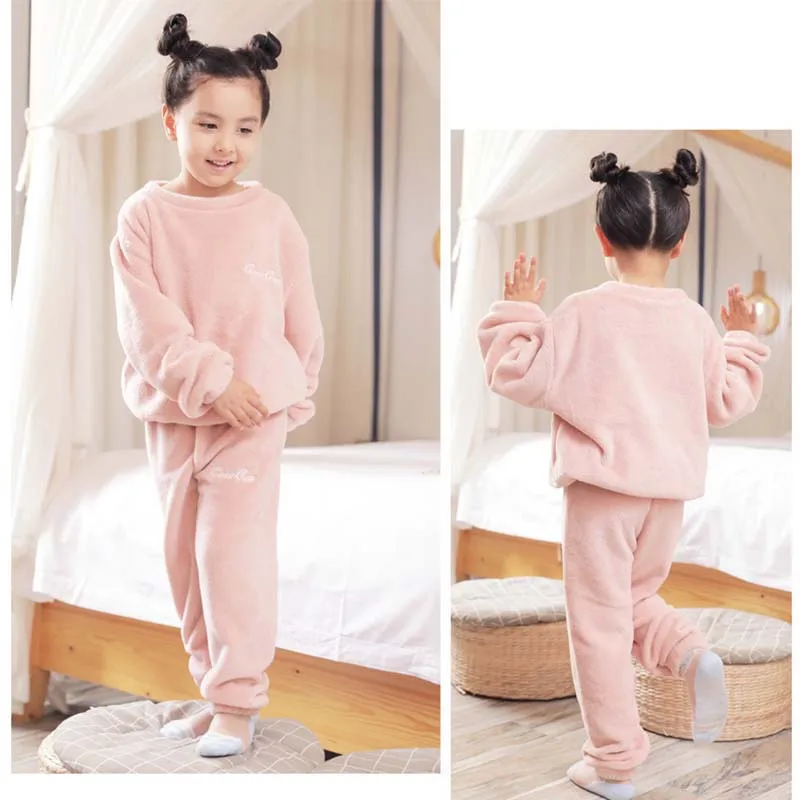 Children Clothing Baby Pajamas Set Autumn Winter Thick Flannel Fleece Girls Boy Sleepwear 2Pcs Sets Warm Home Suits Kids Clothes