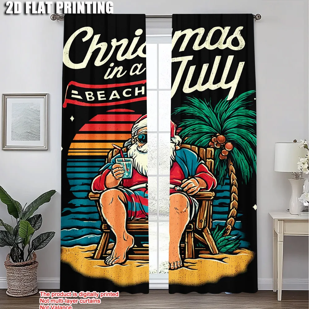 2 قطعة ، لوحات ستائر شعبية بطباعة طائرة ثنائية الأبعاد لعيد الميلاد المجيد سانتا كلوز والنسيج الاستوائي متعدد الاستخدامات (بدون قضيب) عطلة