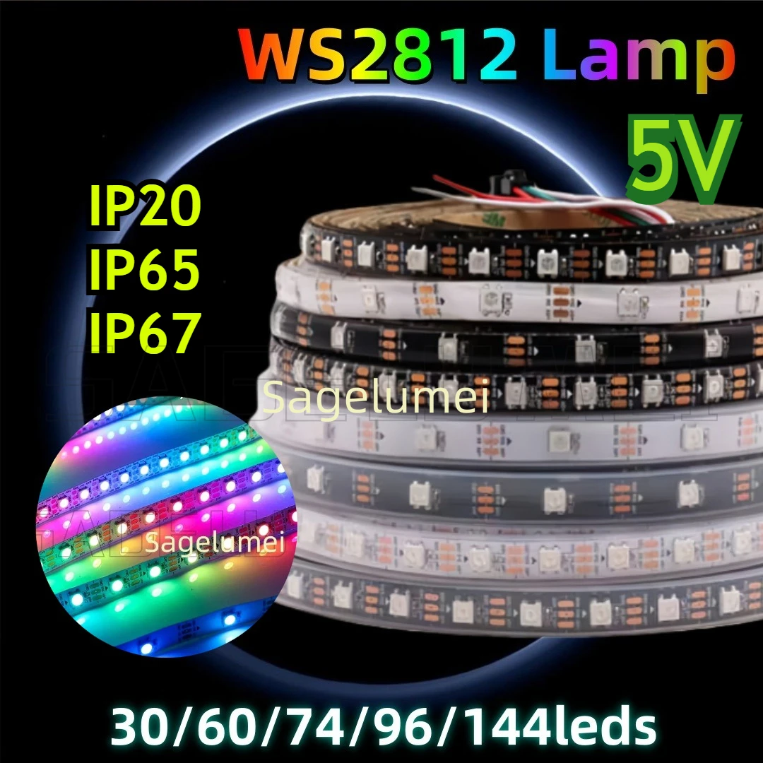 DC5V 30/60/74/96/144leds/m WS2812B شريط Led قابل للعنونة بشكل فردي 1-5 متر WS2812 5050 RGBIC بكسل ذكي مصباح ليد IP30/65/67