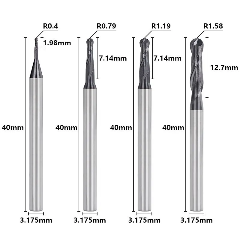 CMCP z węglika frezy CNC 1/8 "średnica cięcia frez HRC55, 1/8" Shank UpCut spirali frez trzpieniowy