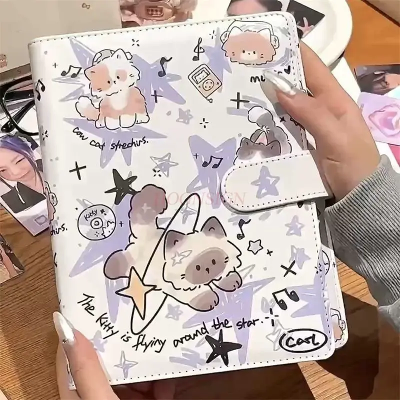 1book Star Cat PU Card Album Cute Magnetic Flip A5 Album Four Grid Small Card Storage Album