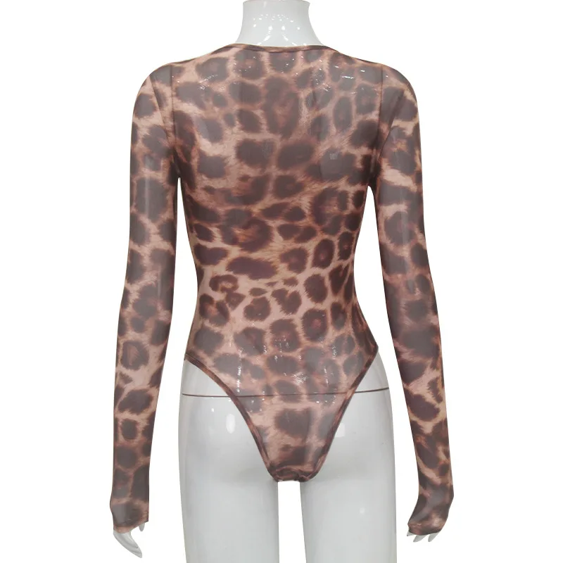 BKLD-body de manga larga con cuello redondo para mujer, ropa Sexy con estampado de leopardo, Top ajustado de cintura alta Y2k, novedad de 2023