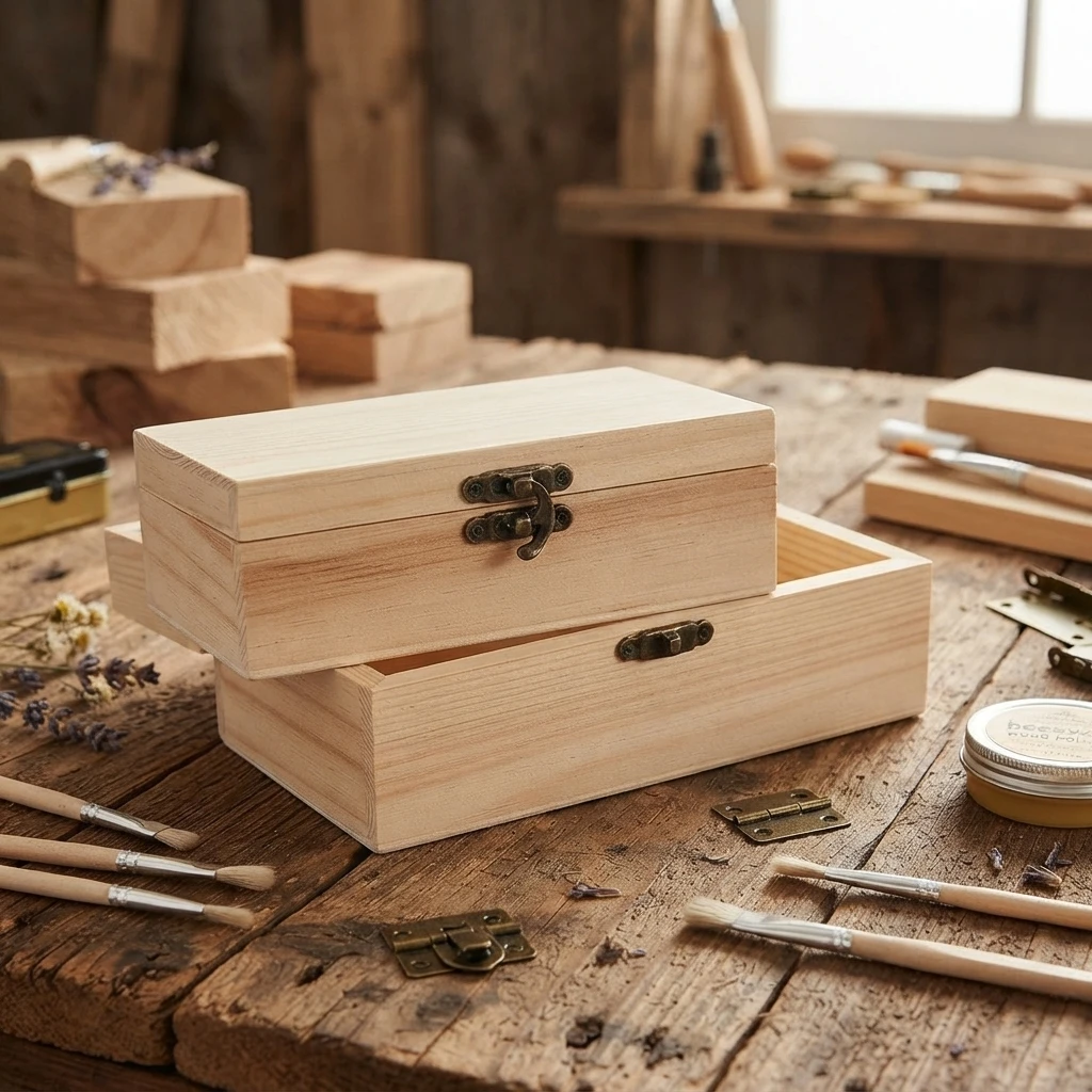 Rechteckige Holz-Aufbewahrungsbox mit Schloss, staubdichter einfacher Behälter für Schmuck, Kosmetik, Andenken und Haushaltsgegenstände