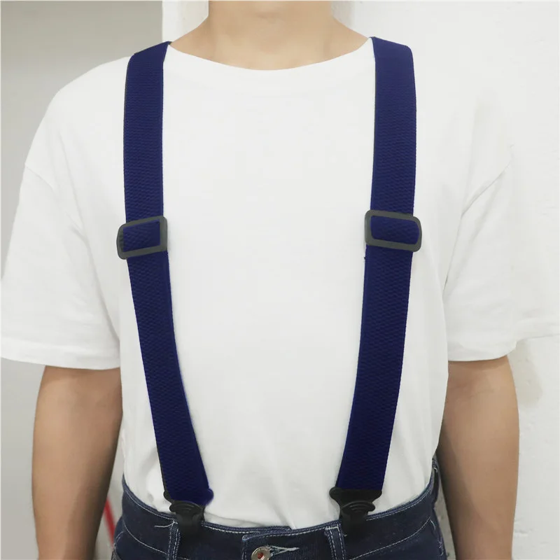 Strong Heavy Duty Work Suspenders for Men 3.7cm Wide X-Back Plastic Gripper Clasps Adjustable Elastic Trouser Pants Braces