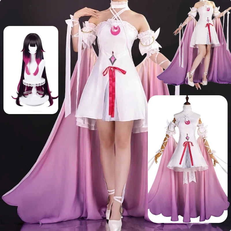 

Columbina Costume Damselette Cos Game Genshin Impact Cosplay White Long Dress Role Play Outfit for Women Theme Party