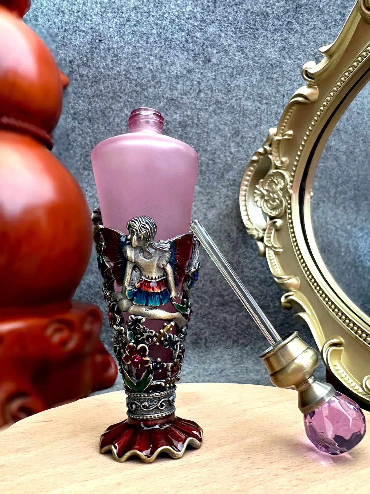Glass Perfume Bottles Empty Vintage Bejeweled Angel Hummingbird Flower Decorative Fancy Crystal Perfume Bottle Refillable(25ML)