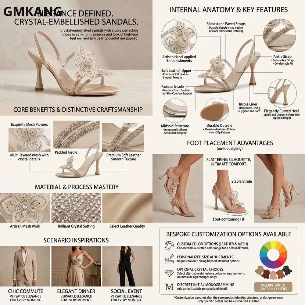 GMKANG Women Crystal Flower High Heel Sandals Ankle Wrap Stiletto Gladiator Shoes Summer Wedding Party Dressy Bling