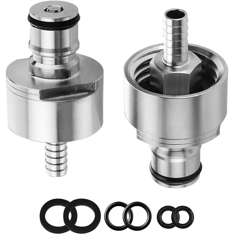 J1UL1N Carbonation Cap Set(2PCS) Stainless Steel Force With 5/16 Inch Beer Nipple Barb Ball Lock For Soda Bottle