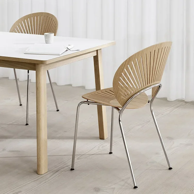 Mid Century Minimalist Dinning Chair Nordic Furniture Nordic Solid Wood Shell Dining Chair Backrest Stool Vintage French