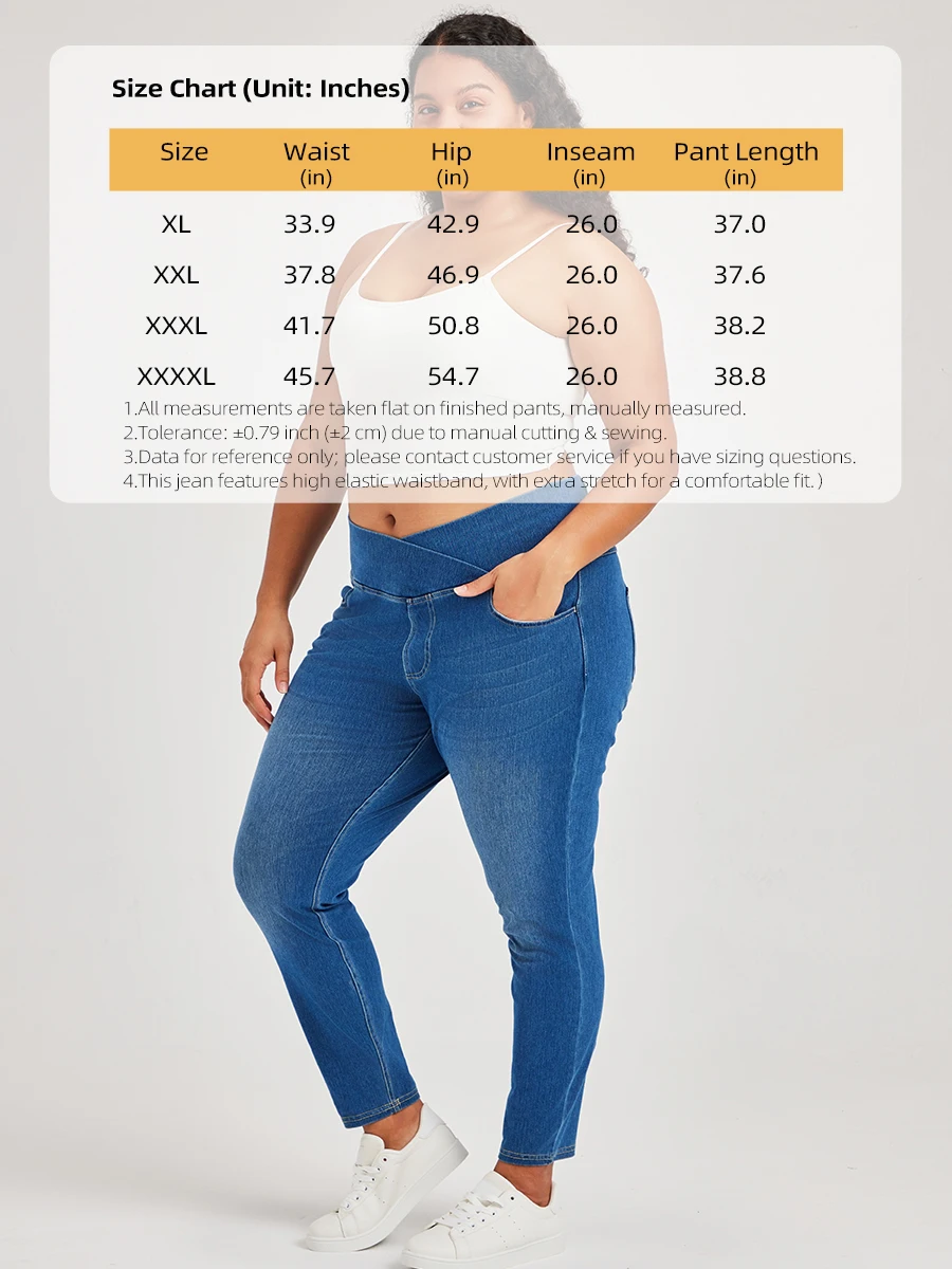 Muyafei Plus Size Cross Waist High Elastic Skinny Jeans Women High Waist Tummy Control Slim Fit Stretchy Casual Denim Pants view 6