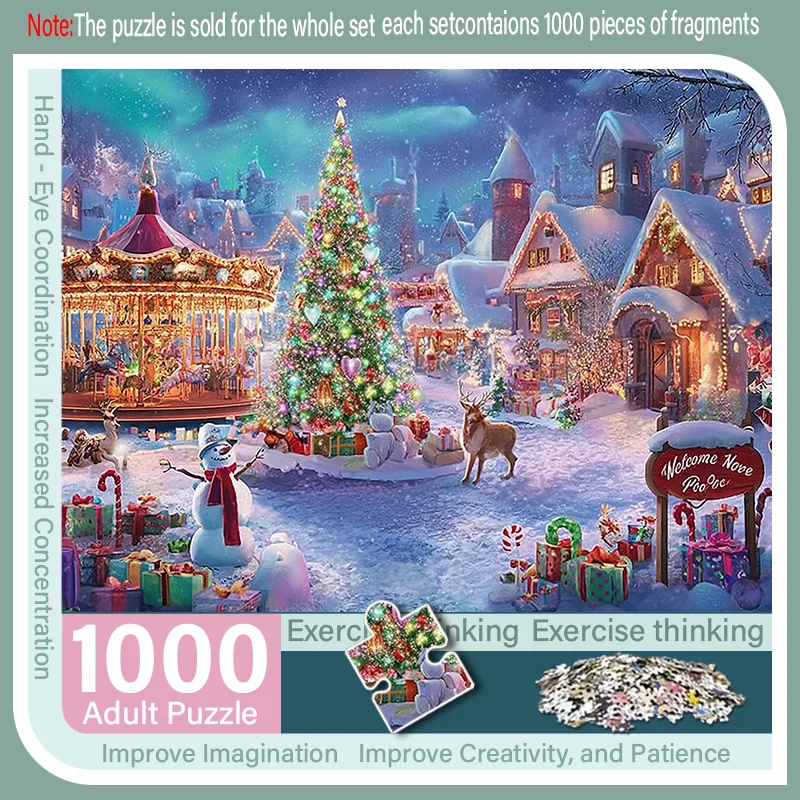 علبة مكونة من 1000 قطعة ألغاز للبالغين بتصميم قويم عيد الميلاد - مقاومة للخدش، تحدي، مناسبة للبالغين، عائلة #1