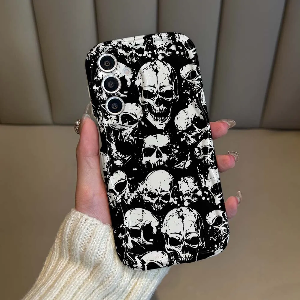 Design Black Skull Pattern Phone Case For Samsung Galaxy A71 A57 A56 A55 A54 A53 A51 A17 A16 A06 A05 Shockproof Soft Cover