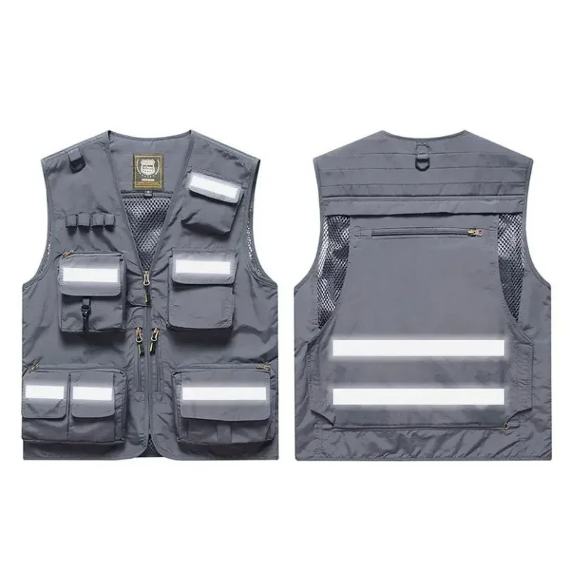 DIY Jacket Fishing Clothing Vest Work Hunting Tool Sports Luxury Men's Sleeveless Zip Outdoor Multi Pocket Embroidered Tactical