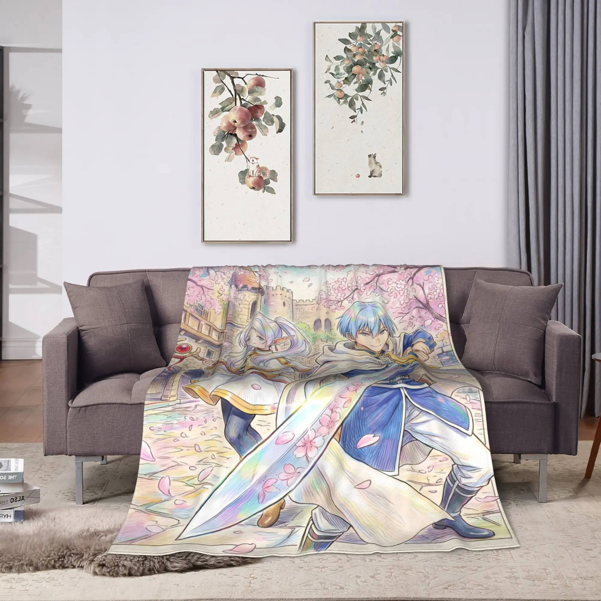 Frierens Beyonds Journey's End Anime Blanket  Warm Novelty Plush Throw Blanket For Students Bedroom Flannel Bedspread Bed Cover
