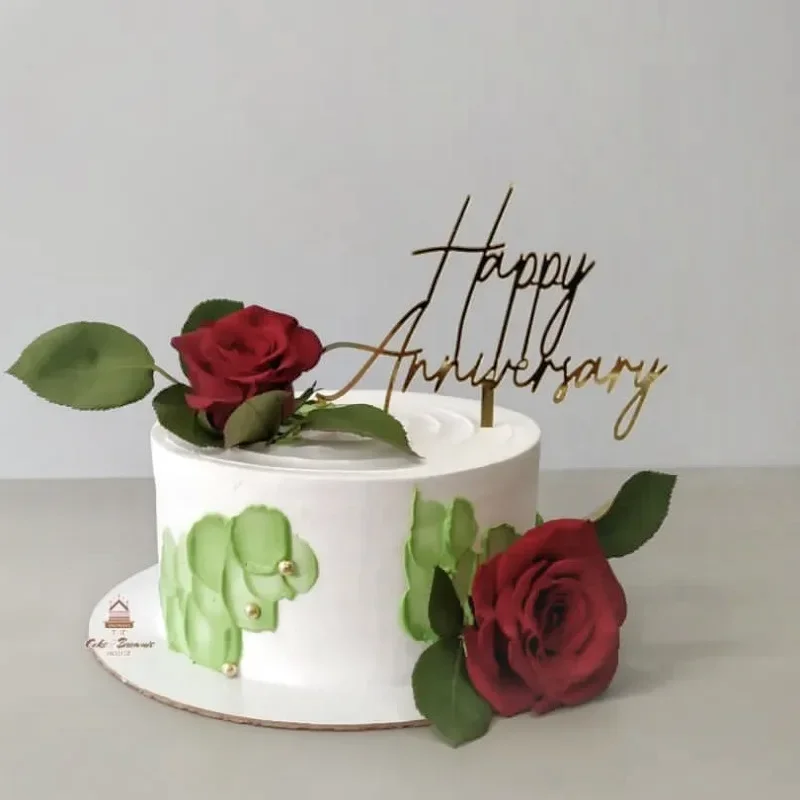 10 Pcs Happy Anniversary Cake Toppers Color Flowers Acrylic Cake Topper Flags Wedding Valentine's Party Cake Dessert Decorations