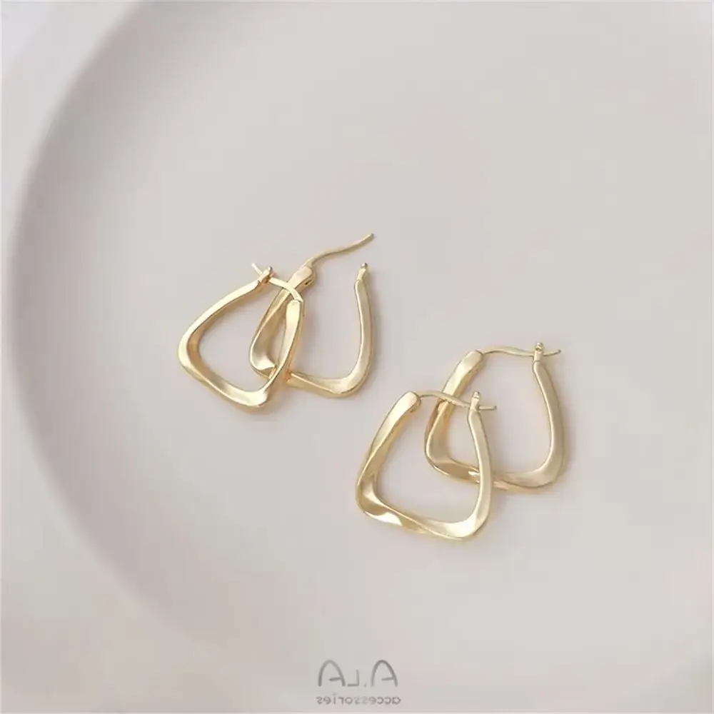 

14K gold plated geometric twisted metal triangle earrings Women's luxury pendant small earring premium sense earrings