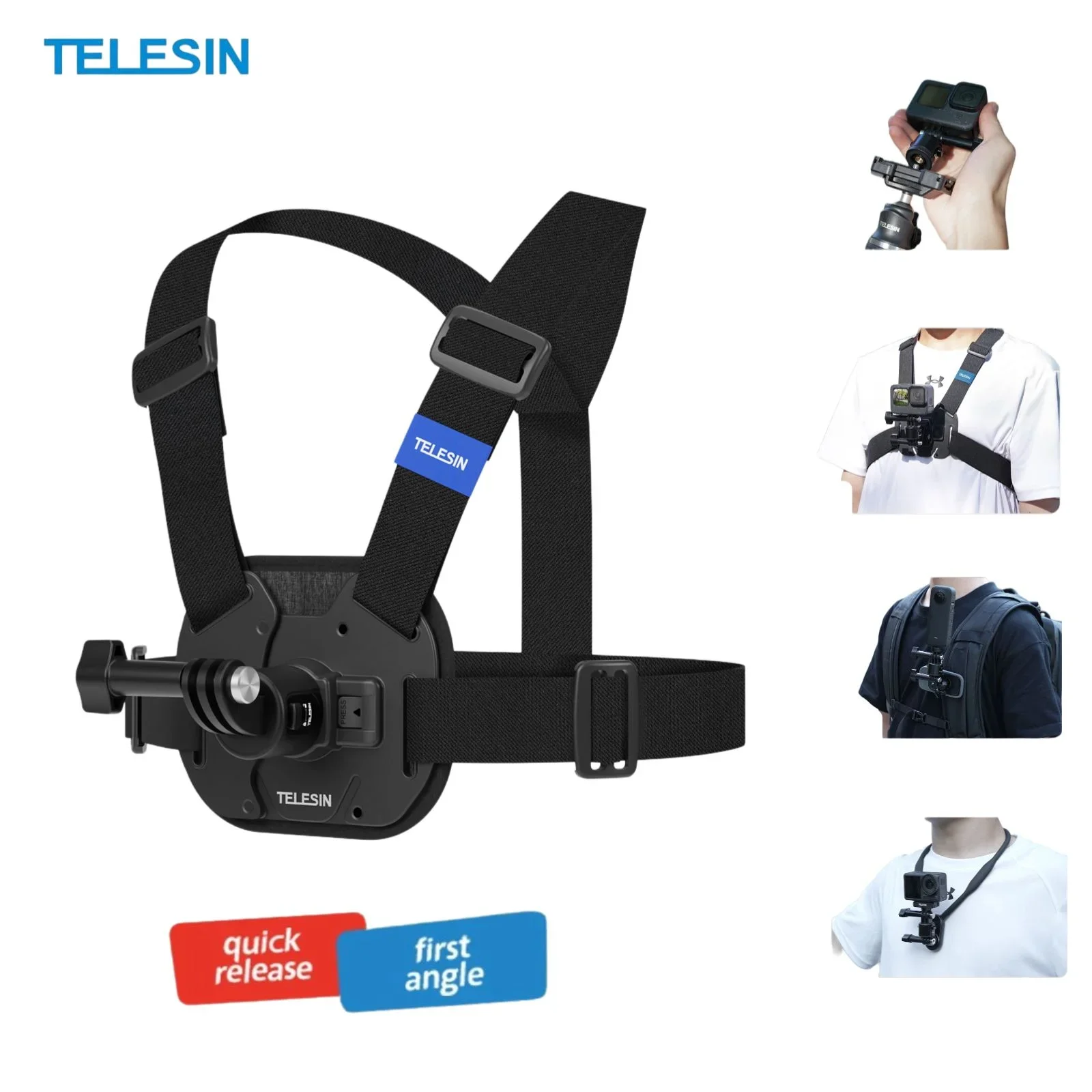 

TELESIN Quick-Release Chest Strap for Gopro Hero 13 12 11 10 9 DJI OSMO Action 5 4 3 Insta360 Accessorie Sport Camera Equipment