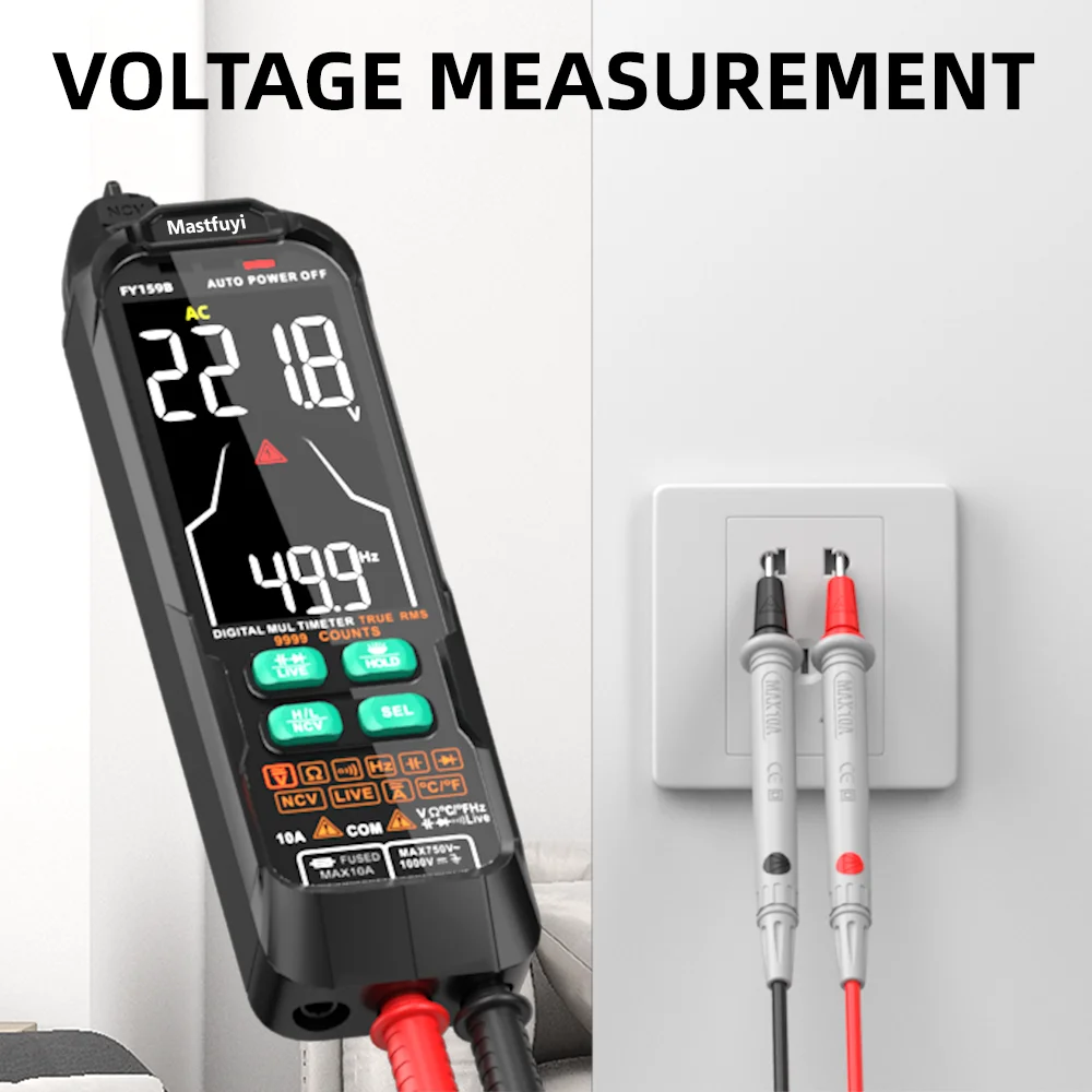 MASTFUYI FY159B Large Screen Digital Multimeter AC DC Voltage Current 9999 Count True RMS Auto Range USB Charge Voltmeter Tester