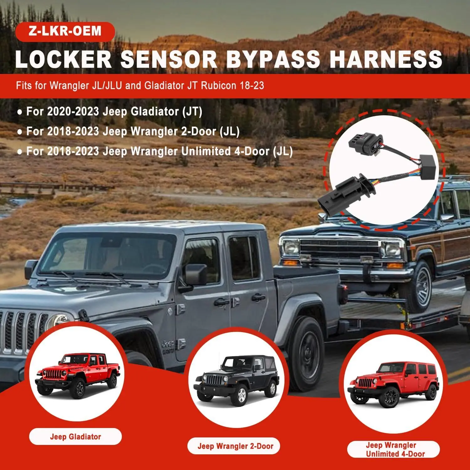 Z-LKR-OEM Locker Sensor Bypass Wiring Harness Locker Sensor Plug Connector fit for 18-23 Jeep Wrangler JL & Gladiator JT Rubicon