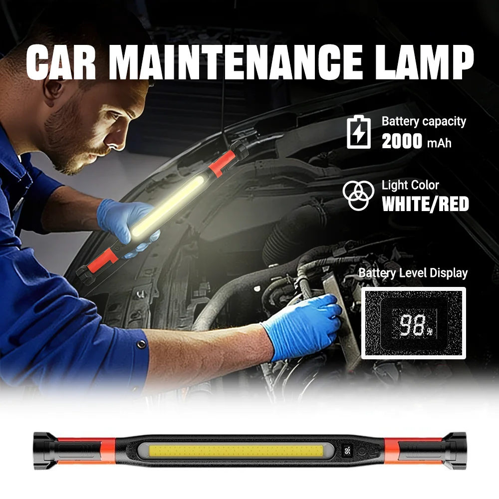 High Lumen Rechargeable LED Work Light Magnetic Base 360° Swivel Flashlight With Hooks For Car Emergency Repair Outdoor