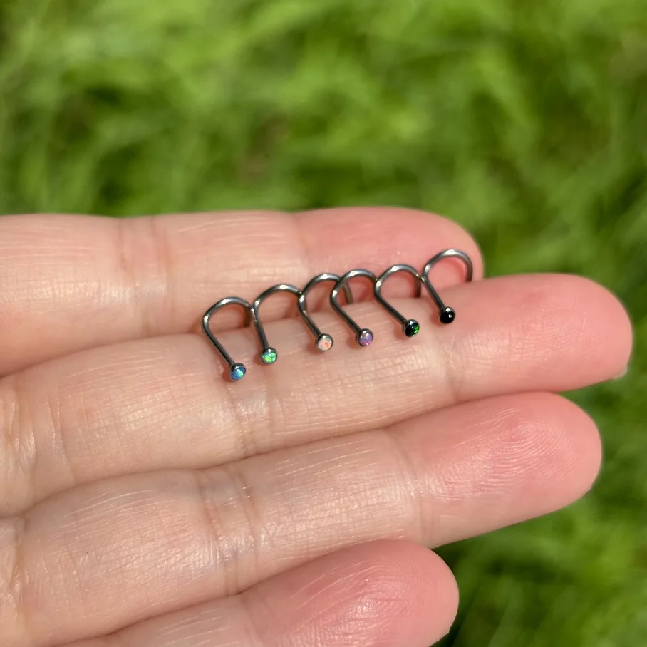 

30 шт./лот, 20 г, опаловый пирсинг для носа, хирургическая сталь, 3 формы, носовая кость, L-образный винт, 2 мм, шпильки для носа, украшения для тела