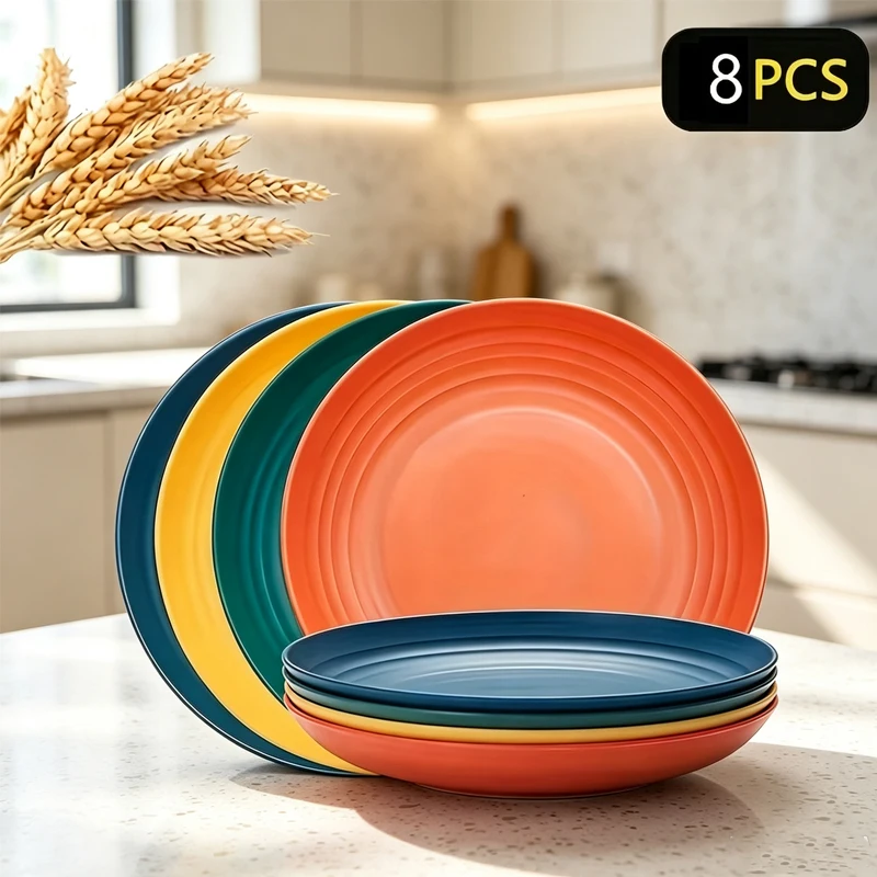 23cm 8PCS Reusable Non-Fragile Plates Portable Microwave Safe Salad Plates for Kitchen Camping Parties